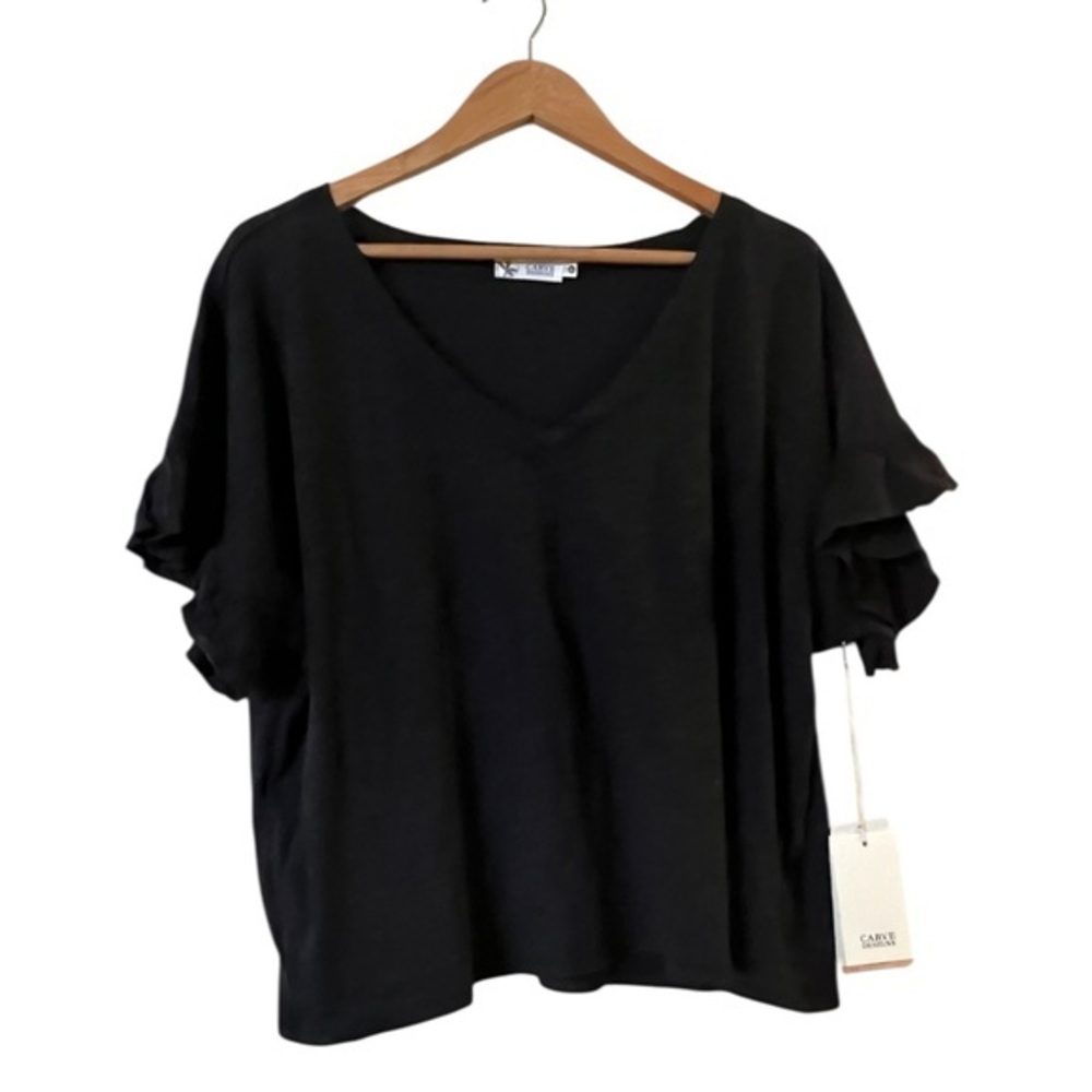 CARVE DESIGNS Hazel Top - Black Ruffle Sleeve Cropped Tencel Swim Beach XL